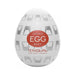 Compact white Tenga EGG Boxy with geometric gray patterns and red logo on front.