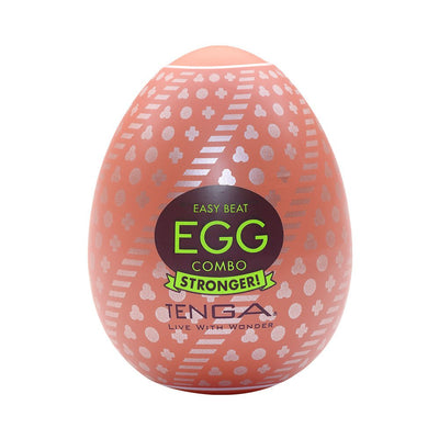 Tenga EGG Combo in peach with silver patterns and green text on a white background.