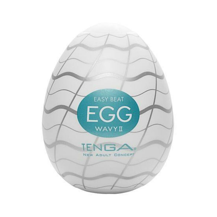 Tenga EGG Wavy 2 disposable pleasure egg with wavy gray pattern on white casing and teal logo label