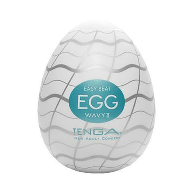 Tenga EGG Wavy 2 disposable pleasure egg with wavy gray pattern on white casing and teal logo label