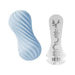 Tenga Flex Bubbly Blue Stroker with textured spiral exterior and internal ribbed design shown in cross-section.