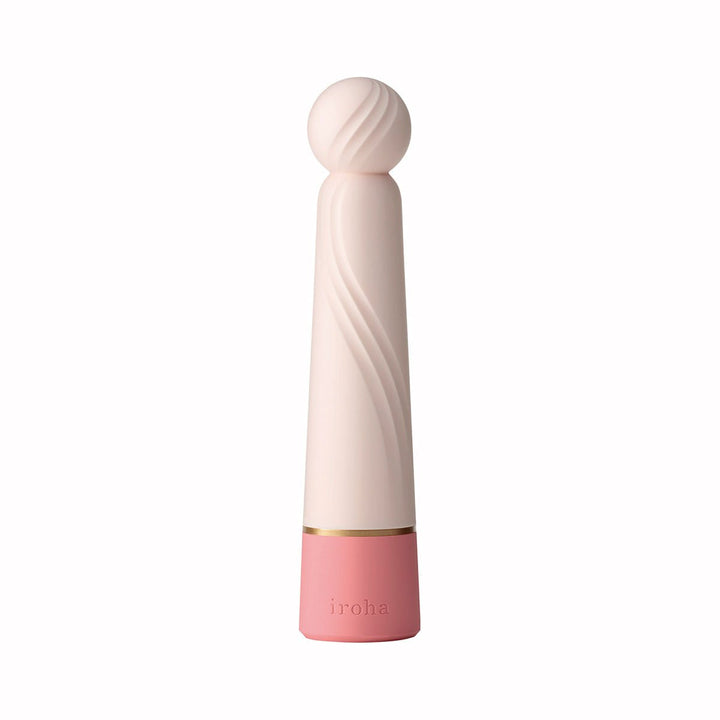Tenga Iroha Rin+ SANGO rechargeable personal massager with a soft spherical tip and textured stick-shaped body in soft pink tones.