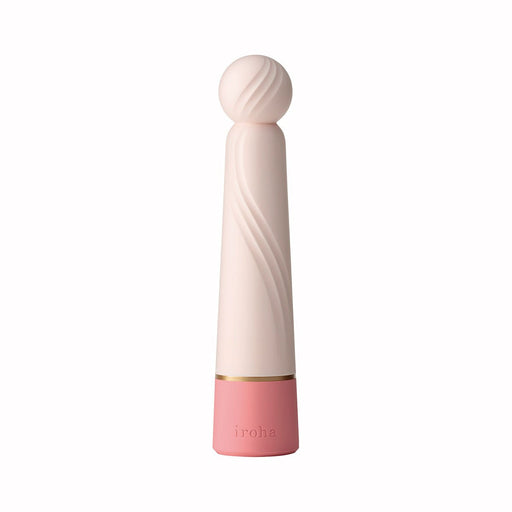 Tenga Iroha Rin+ SANGO rechargeable personal massager with a soft spherical tip and textured stick-shaped body in soft pink tones.