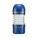 Blue and white Tenga Premium Rolling Head Cup with gold accents and branding on a white background.