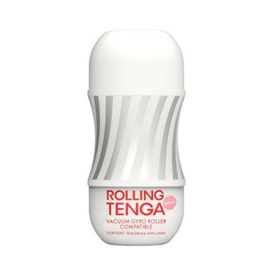 White and gray Tenga Rolling Gyro Roller Cup Soft with red text on the front, designed for single use.