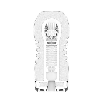 Cross-section view of the Tenga Rolling Head Cup showing its textured inner design and flexible rolling head mechanism.