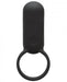 Black silicone vibrating ring with integrated control button and Tenga branding on top.
