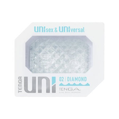 Tenga Uni Diamond unisex pleasure sleeve with textured diamond pattern in white packaging.