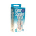 Packaging of The 9's Clear Stroke Threeway masturbator showing clear textured design and product dimensions.
