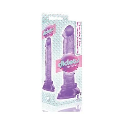 Purple 8-inch jelly TPR dong with suction base in playful packaging for beginners by Icon Brands.