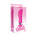Pink silicone mini vibrator with flower bud ridge design in pink packaging labeled Pinkies Buddy, waterproof and compact size.