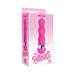 Pink curvy mini vibrator with wavy texture in waterproof packaging labeled Pinkies by Iconbrands.
