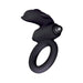 Black silicone vibrating cock ring with a rabbit-shaped stimulator and bullet vibrator attachment.