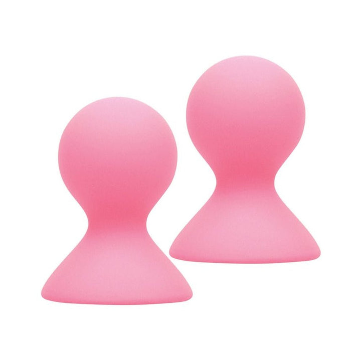 Pair of pink silicone nipple suckers with smooth, rounded design for enhanced sensitivity and stimulation.