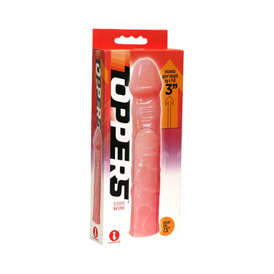 Packaging of The 9's Toppers extender sleeve in natural color, designed to add 3 inches in length.
