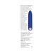 Blue rechargeable bullet vibrator with tapered tip, USB charging, waterproof design, and 10 vibration settings.
