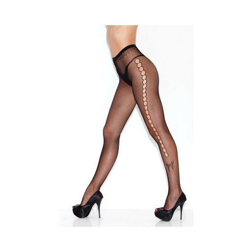 The Big O Fishnet Pantyhose W/faux Panty & Butterfly Ankle Accent Black O/s - SexToy.com