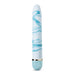 Blue and white marbled slim vibrator with a twist dial base in light blue and gold accent.