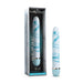 The Collection Blueberry Haze slim vibrator in blue and white marble design with packaging box.