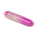 Pink slimline vibrator with glittery celestial design and smooth rounded tip on white background.