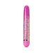 Pink slimline vibrator with glittery celestial design and gold accent band on white background