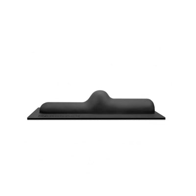 Black silicone attachment with a gentle central bump on a flat base for enhanced pleasure.