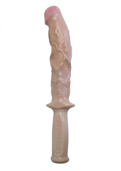 Beige realistic textured adult toy with easy grip handle designed for comfortable use and enhanced pleasure.