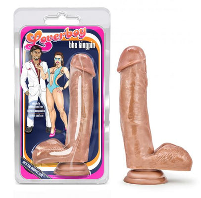 Realistic Latin brown dildo with suction cup base from Loverboy series by Blush Novelties, shown in packaging and standalone.