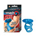 Blue vibrating cock sling with push button, designed for enhanced stimulation and firmer erections, shown with packaging.