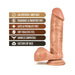Realistic Latin-toned dildo with suction cup base and detailed texture, lab certified and body safe features listed.