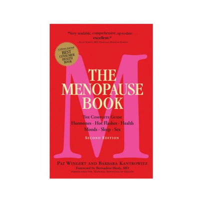 Cover of The Menopause Book second edition with a red background and large pink letter M.