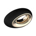 Sleek black and gold oval-shaped personal massager with smooth ergonomic design and control buttons on top.