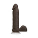 Dark brown realistic dildo with detailed texture and suction cup base for hands-free use.