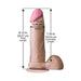 Realistic 8.1 inch silicone adult toy with detailed texture and suction cup base, showing measurements for length and width.