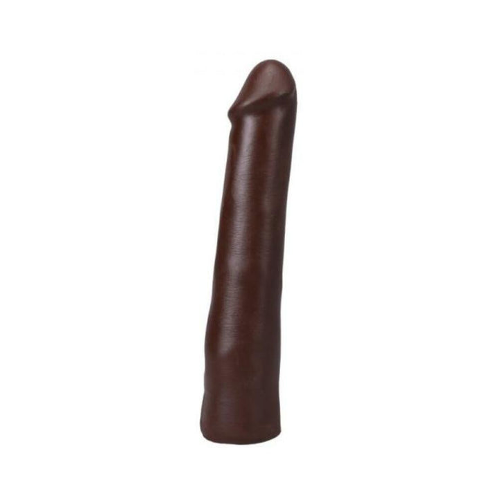 Chocolate brown realistic 9-inch dildo with smooth texture and subtle veining, Vac-U-Lock compatible and body-safe material.