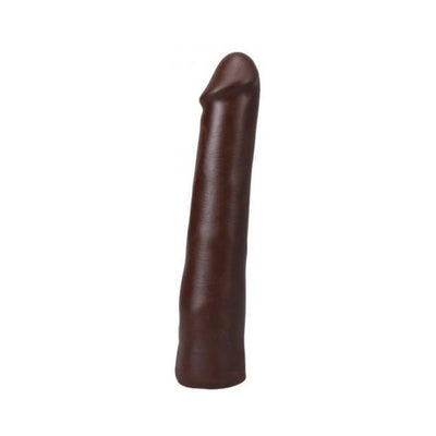 Chocolate brown realistic 9-inch dildo with smooth texture and subtle veining, Vac-U-Lock compatible and body-safe material.