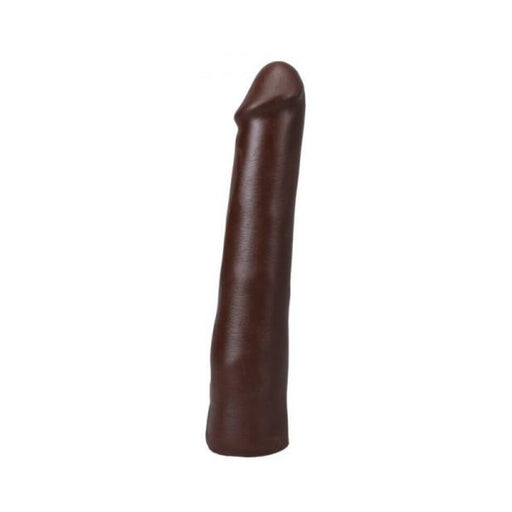 Chocolate brown realistic 9-inch dildo with smooth texture and subtle veining, Vac-U-Lock compatible and body-safe material.
