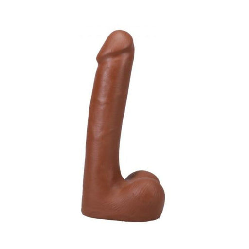 9-inch realistic caramel-colored dildo with detailed texture and suction cup base for hands-free use.