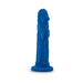 Blue silicone dildo with intricate dragon-scale texture and flared base, designed for versatile and safe use.