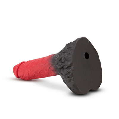 Red and black werewolf-themed silicone dildo with textured shaft and wide base for secure lock-on use.