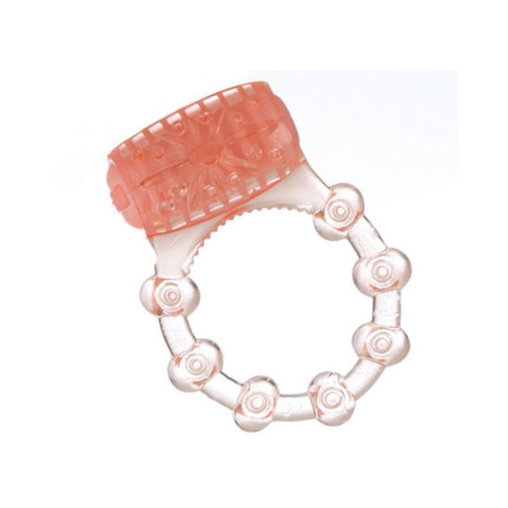 The Screaming O disposable vibrating ring in translucent pink with textured pleasure knobs and a mini motor housing.