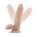 Beige realistic dildo with suction cup base shown in upright and angled positions on white background.