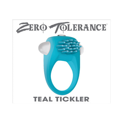 Teal silicone vibrating cock ring with textured nubs and bullet vibrator from Zero Tolerance, designed for enhanced pleasure.