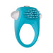 Teal silicone vibrating cock ring with textured nubs and white bullet vibrator accents.