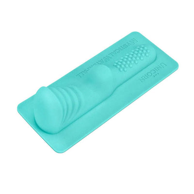 Turquoise silicone attachment with textured bumps and ridges designed for The Unicorn Mystical Waterfall premium sex machines.