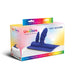 Packaging box of The Unicorn Two-Nicorn silicone double penetration attachment in blue with sparkle design.