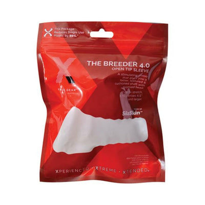 The Xplay Breeder 4.0 Sleeve in white, packaged in a red resealable bag with product details visible.