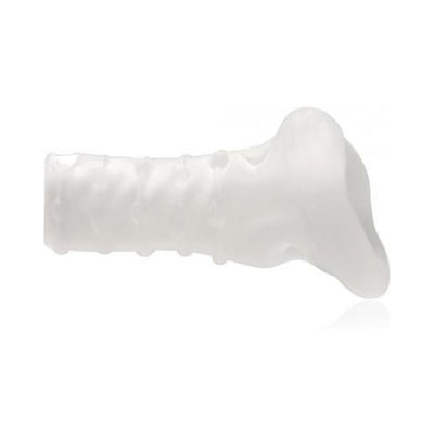 Translucent textured Xplay Breeder 4.0 sleeve with open tip design for enhanced girth and sensation.