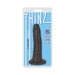 Thinz 6-inch slim black realistic dong with suction cup base in retail packaging on blue background.