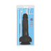 Thinz 7-inch slim black realistic dong with balls in clear retail packaging on blue background